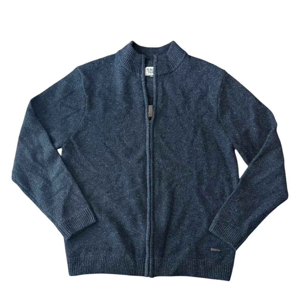 Kauri Trail 100% Lambswool Full Zip Sweater Jacket Blue Outdoor Knit Size L